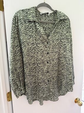 Zara Sage Green and Black Zebra Print Blouse